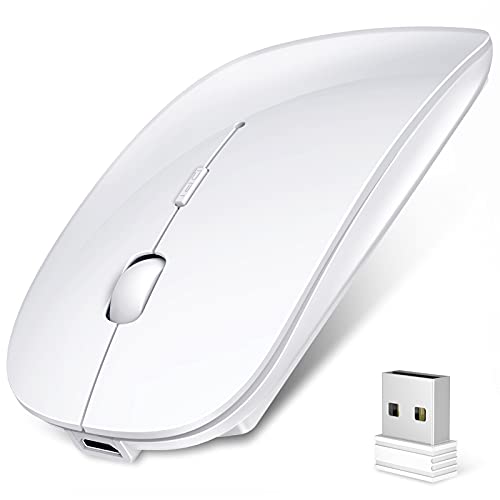 ワイヤレスマウス Bluetooth マウス 薄型 無線マウス 静音 2.4GHz 光学式 3DPIモード 高精度 充電式 省エネルギー 持ち運び便利 iPhone/iPad/Mac/Windows/PC/Laptop/Macbookなど多機種対応 (ホワイト)