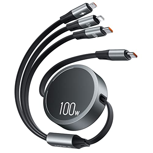 【新登場&100W】USB-C to USB-C ケーブルPD対応100W/5A QC4.0 超急速充電USBケーブル3in1 巻き取り充電ケーブル usb type c ケーブル（100W）ライドニング（10W）マイクロusb（10W）マルチ 充電コード MacBook Pro/Air/iPad/Galaxy/phone/Microその他全機種対応 1.2m(グ