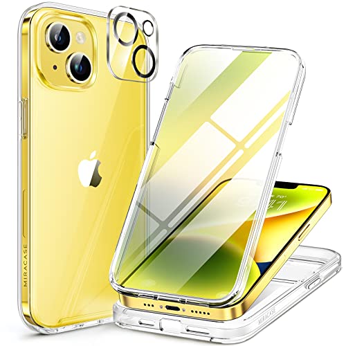 Miracase iPhone14ケース スマホケース iphone14 用 カバー 全身バンパー保護ケース 9H 強化ガラス 6.1インチ フルカバー 360° ワイヤレス充電対応 クリア