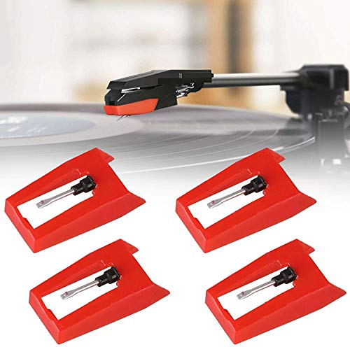 4個 LP レコード針 交換針 レコードプレーヤー針ターンテーブルスタイラス交換ターンテーブルLPプレーヤー蓄音機 (赤)