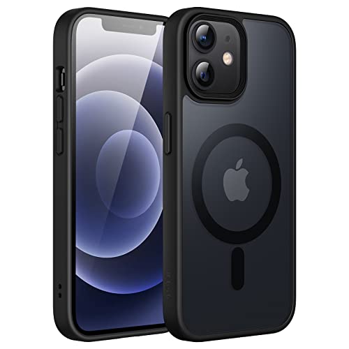 JEDirect iPhone 12/12 Pro 6.1インチ用 マグネット ケース MagSafeに対応 半透明のマット背面 薄型 耐衝撃 カバー (ブラック)
