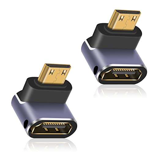 Duttek L字型HDMI Mini HDMI 変換アダプタ, 8K HDMIミニ HDMI2.1変換アダプター Mini HDMI(オス) to HDMI(メス) 延長アダプタ金メッキコネクタ 8K@60Hz, 4K@144Hz, 2K@240Hz HDR対応 2個セット(下向き)
