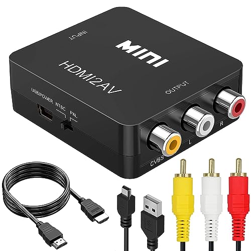 Runbod HDMI RCA 変換ケーブル HDMI to AV変換コンバーター HDMI からアナログ/コンポジット/3色端子 変換アダプター 1080P hdmi ケーブル 1M RCA ケーブル 1.2M USBケーブル×1.0M付き ブラック