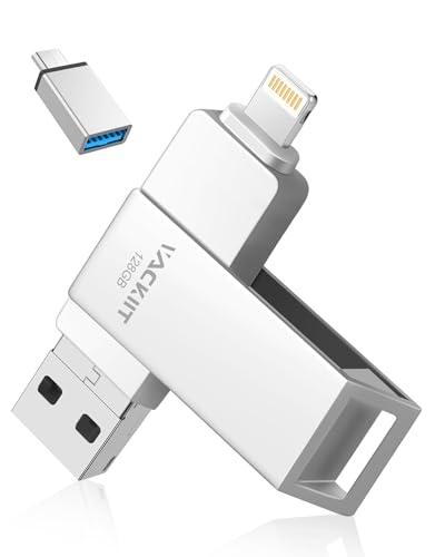 Vackiit 【MFi認証取得】iPhone用USBメモリー 128GB USBフラッシュドライブ 高速USB 3.0 フラッシュメモリー スマホ データ保存 写真 バックアップ lightningコネクタ搭載 iPhone/iPad/PC/Android/Mac兼用 容量不足解消 パスワード保護iPad Air/mini/iPhone 15/14/14 pr