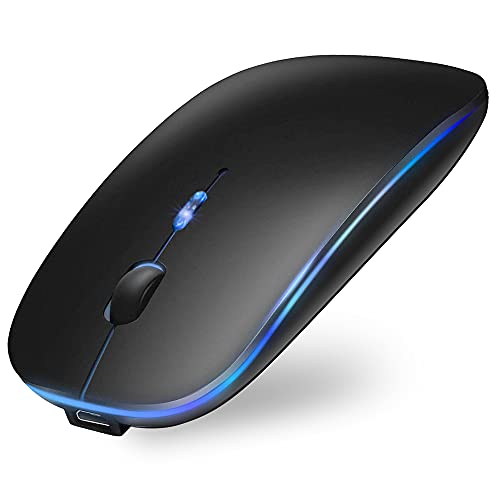 ワイヤレスマウス Type-C充電式 Bluetooth マウス 無線マウス 薄型 静音 7色ライト 3DPIモード 高精度 光学式 省エネルギー iPad/Mac/PC/Windows/Surface/Microsoft Proなど多機種対応(ブラック）