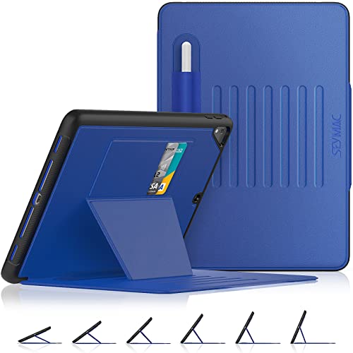 SEYMAC stock iPad 無印 第6世代/第5世代 9.7インチ 2018/2017 / Air2 / Pro 9.7 ケース 耐衝撃 多角度横置き調節 オートスリープ ペン収納 カード収納 強磁力全面保護カバー ブルー 
