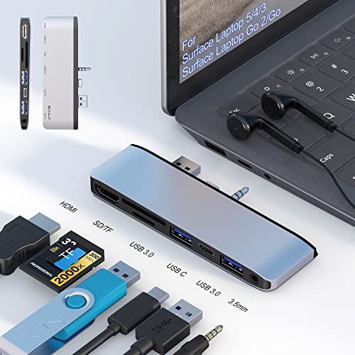 商品情報商品の説明主な仕様 ?【Surface Laptop 5/4/3/ Laptop Go 2/Go専用USB ハブ】このSurface laptop USBハブはSurface Laptop 5/4/3とSurface Laptop Go 2/Go専用で、ワイヤレス設計により、デスクトップを雑な状態にならない。4K@30Hz HDMI ポート + 2つUSB 3.0 ポート + USB-C ポート +SD / TFカードリーダー+ 3.5mmオーディオポートに拡張しました。注：Surface Laptop 5/4/3/ Go2/Go だけのために作られた仕組みなので、ほかのMircosoft surfaceシリーズにご使用いただけないことは予めご了承ください。使用する際、Surface機器本体に保護ケース付けないでください。)br? 【Surface laptop 5用4K HDMIアダプター】このSurface laptop 5 HDMIハブは最大4K@30Hzのビデオ解像度をサポートし、逆方向は2K / 1080p / 720p / 480p / 360p解像度をサポートします。ノートパソコンの高解像度4KUHD @ 30HzまたはフルHD1080PビデオをHDMIポート経由でHDTV、モニター、またはプロジェクターに自由に表示して、超高精細の視覚的な楽しみを提供します。br? 【高速データ転送】 USB3.0ポート最大5Gbps転送。内蔵のSD/TF スロットにより、ユニバーサルマイクロSDメモリカードのファイルに最大480Mbpsの超高速で簡単にアクセスできます。 SDXC、SDHC、SD、MMC、RS-MMCおよびMicro SD、TF、Micro SDXC、Micro SDHCをサポートします。Type Cポートは最大480Mbpsでのデータ転送が可能です。注：USB Cポートは充電できません。 SD/TF カードを同時に読み込み＆書き込みません。 ）br? 【Surface laptop Go 専用 3.5 mmオーディオ ポート】3.5mmオーディオ ポートが付き、簡単に聞く、話す、録音することができます。プラグアンドプレイ。 【 対応機種】Surface laptop Go 2；Surface laptop Go 1 ；Surface laptop 5；Surface laptop 4；Surface laptop 3。br?【高品質＆保証】このSurface laptop4 usbハブの特別な斜角側とコンパクトなデザインは、Surface laptop Go 2/1；Surface laptop 3/4/5 と完全に一致します。軽量で出張や出張に便利です。 プラグアンドプレイで、ドライバーは必要ありません。本製品は24ヶ月の保証があり、万が一、何か質問がありましたら、遠慮無くご連絡ください。[アカウントサービス]‐[注文履歴]‐[出品者に連絡する]