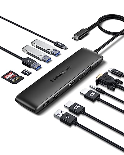 USB C ドッキングステーション Lemorele MST USB C ハブ 12 in 1 MST デュアル デュアルモニター マルチポート アダプターHDMI 拡張 ディスプレイ Dual HDMI 2画面/10Gbps USB 3/USB C 10Gbps /USB 2.0/PD/VGA/3.5mmオーディオ/SD/TF HP Surface MacBook Laptopsを備え