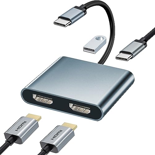 USB C HDMI 変換アダプタ デュアル HDMI 2画面出力 4-in-1 HDMI USB 変換ディスプレイポート【2つの4K HDMI+USB3.0+PD】マルチディスプレイアダプタ Type-C デュアル HDMI 拡張 Typec HDMI ハブ 3画面 HDMI 分配器 拡張モード対応 MacBook/iPad/Surface Go/Samsung/他の