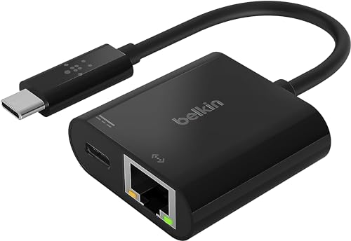 Belkin USB-C to Gigabit Ethernet + USB-C 60W PDΉ LLAN ϊA_v^[ iPhone 15 / iPad-Pro-iPad mini / MacBook-Pro-Air / Windows / Surface / Chromebook Ή INC001btBK