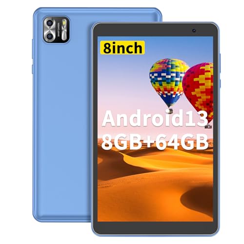 PRITOM、タブレット、Android 13、タブレット8.0インチ、5000mAh、8(4+4)GB RAM 64GB ROM、wi-fiモデルタブレット、Micro SDカードで拡張可能、 保護フィルム、灰色、グレー、青色、ブルー、パールホワイト