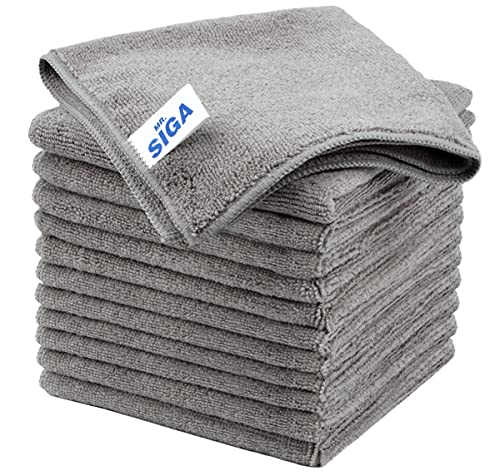 MR.SIGA マイクロファイバークリーニングクロス、拭き跡の残らないクリーニング布巾、業務用タオル、キッチン 掃除、台拭き雑巾、12枚入り、グレー、サイズ32 x 32 cm