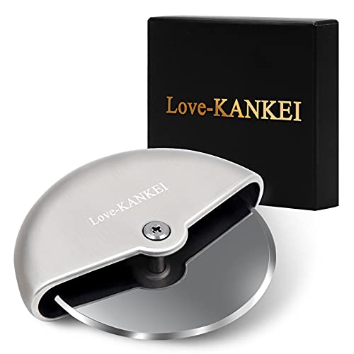 Love-KANKEI ピザカッター 家庭 事務 キャンプ 回転式 耐久性 コンパクト収納 ステンレス製 1