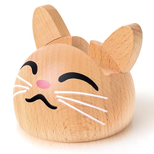 Miakiss スマホスタンド 可愛い 猫グッズ デスクに癒しを 木製 猫 置物 雑貨 スマートフォン置き台