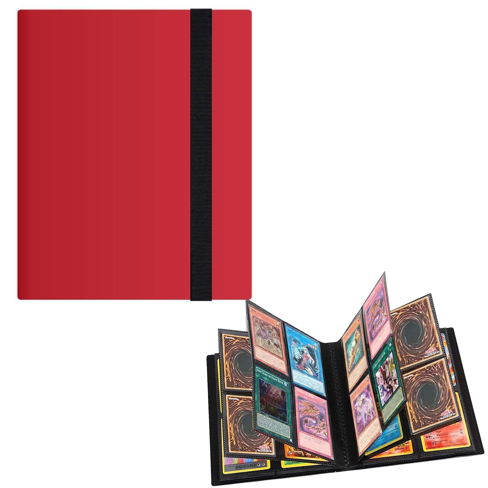 カードファイル トレカ バインダー コレクション ファイル 4ポケット バンド付き スリーブ対応 横入れ 大容量 (360枚収納, 黄色です) (160枚収納, 赤)