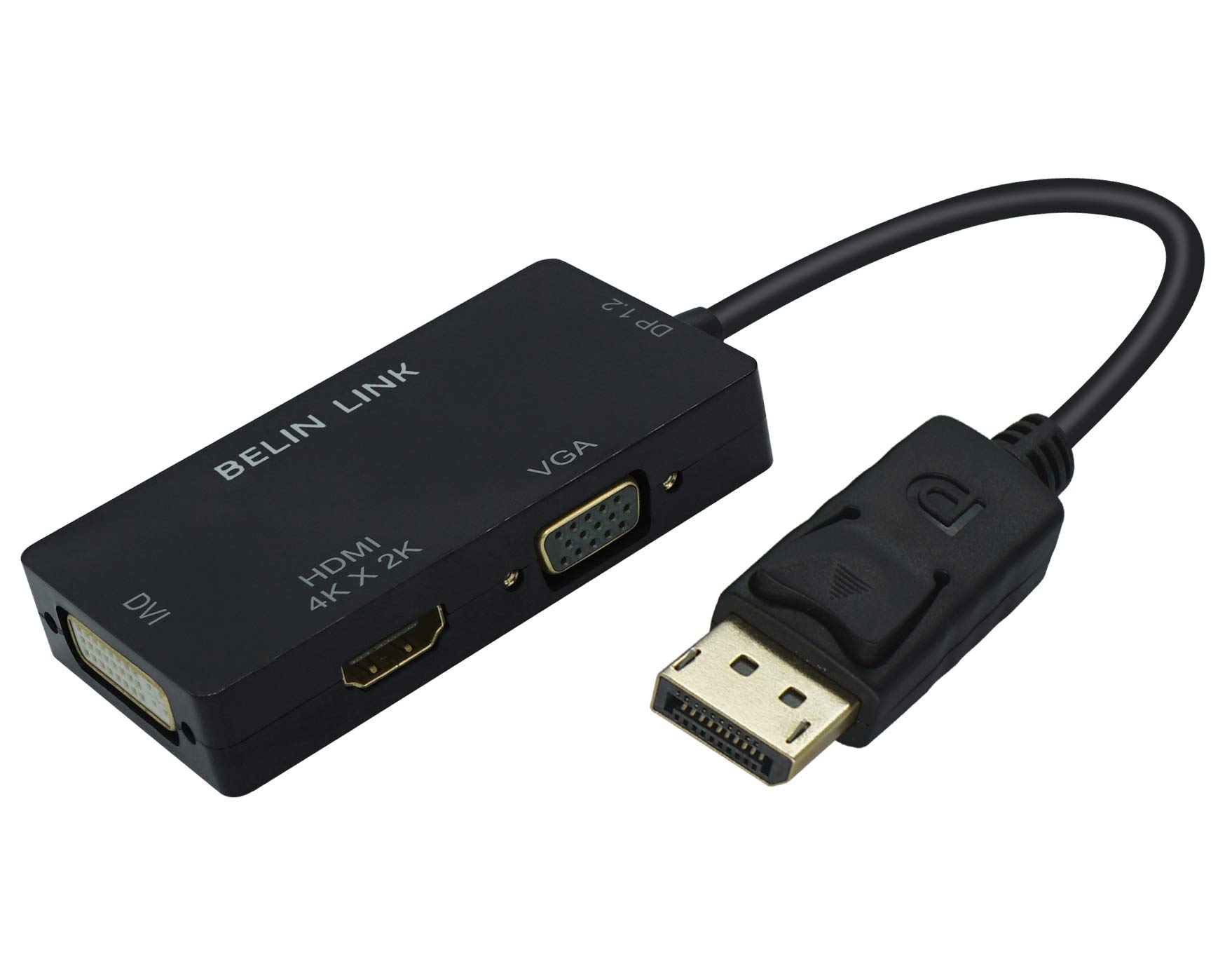 RA:ベリン リンク DPーHDMI VGA DVI アダプター ディスプレイ ポート HDMI 2 4 K のアダプター 3 入力 1 ディスプレイはポート HDMI Vga DVI コンバーター公開ヘッドを金色 (黒長方形)