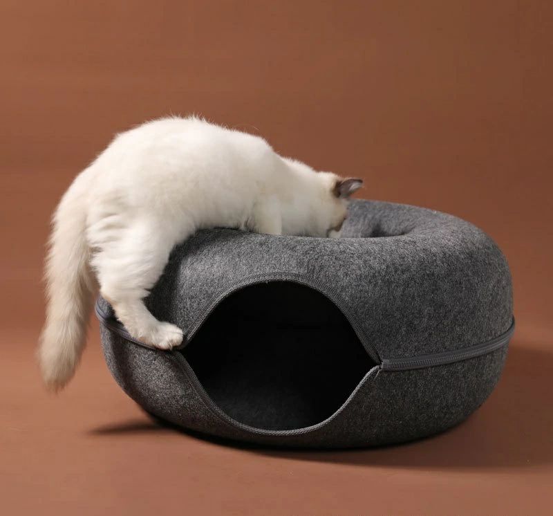 猫用ベッド ペット用ベッド ネコ用 丸型 ドーナツ型 寝床 お昼寝 トンネル ファスナー チャック ジッパ..