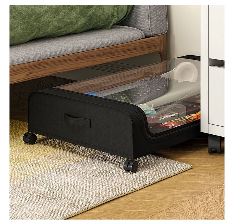 収納ボックス 収納ケース 単品 1個 衣類収納 ベッド下収納 衣装ケース スリム オックスフォード ダブルファスナー 持ち手付き キャスター付き 省スペース 中身が見える クローゼット 押し入れ 隙間収納 無地 ブラック グレー シンプル おしゃれ 便利