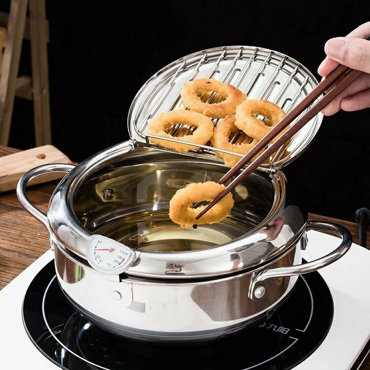 天ぷら鍋 揚げ ステンレス製 片手鍋 オイルポット兼用 油こし網 油切り網 アミ付き 蓋付き 揚げ物 あげ..
