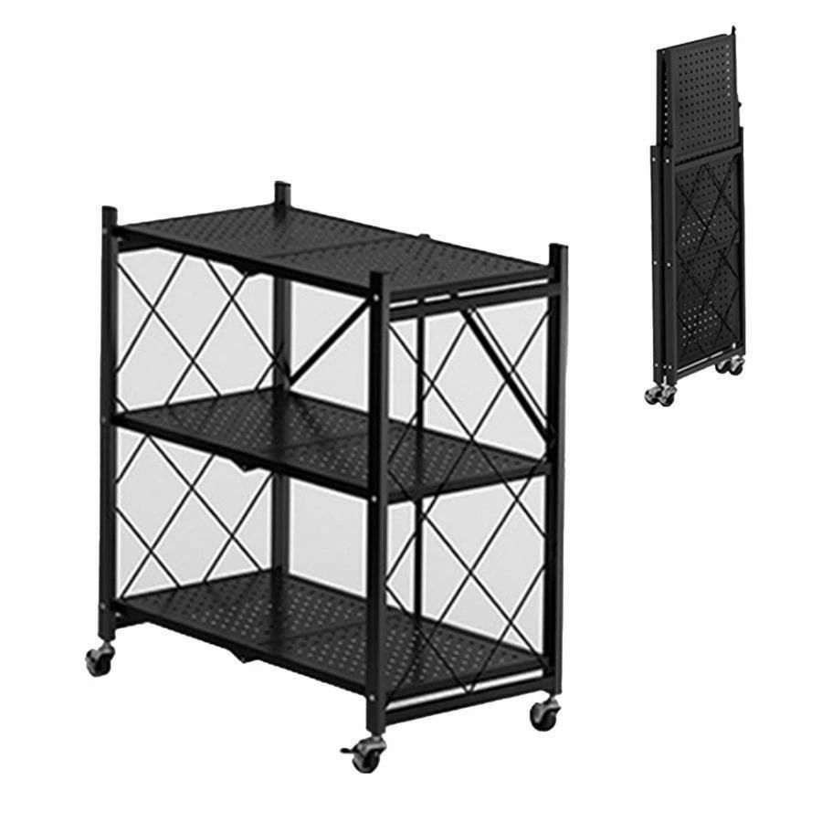 折り畳みラック 折りたたみ収納ラック スチールラック キャスター付き移動式棚 メタルラック 食器収納棚 キッチンラック シェルフラック 頑丈 メタルシェルフ