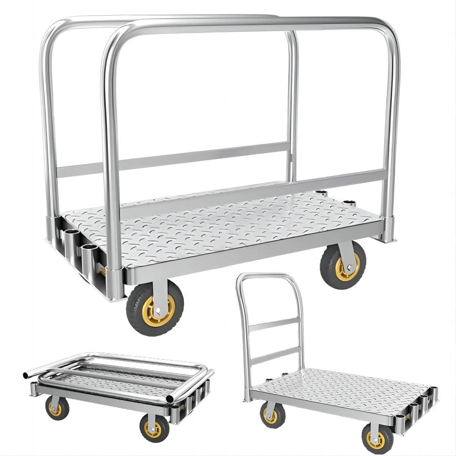 2in1 ボード台車 折畳み長尺物運搬車 ガラス運搬用台車 大型手押し台車ブレーキ付き 全鋼構造900KG耐荷..