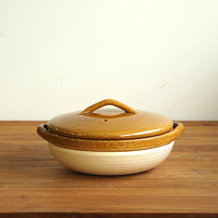 フォースマーケット カセロラ 8号鍋 白黄 / 4th-market / 土鍋 2～3人用 鍋料理 電子レンジ オーブン調理 直火調理 耐熱陶器 ギフト プレゼント