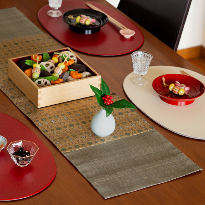 バンイノウエ 華わび裂ラナー テーブルランナー けし炭 / BAN INOUE / テーブルランナー テーブルセンター お正月 お祝い 麻 名物裂 手織り 高級 和モダン 日本製