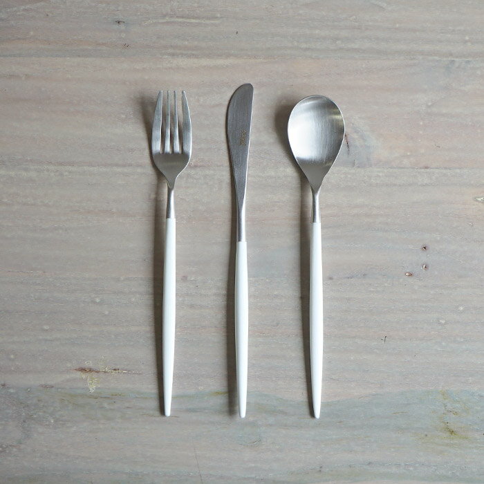 ■クチポール　ミオ・ホワイト　シルバー　デザートセット　3PCS　（箱なし）　/　Cutipol　MIO-White　/　【2点までネコポス可】【正規輸入品】 カトラリー ポルトガル 結婚祝い ギフトのサムネイル