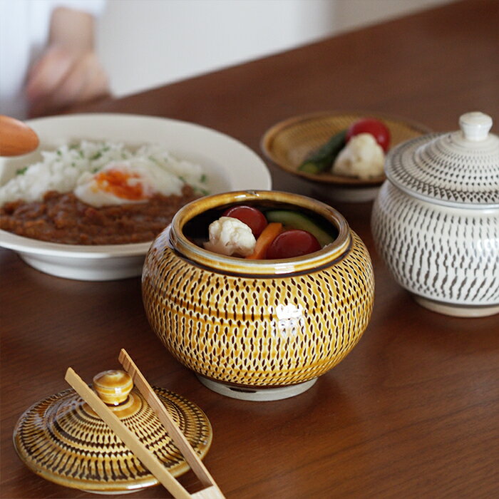 小鹿田焼 小袋窯 3合壺 飴釉飛びかんな / ...の紹介画像2