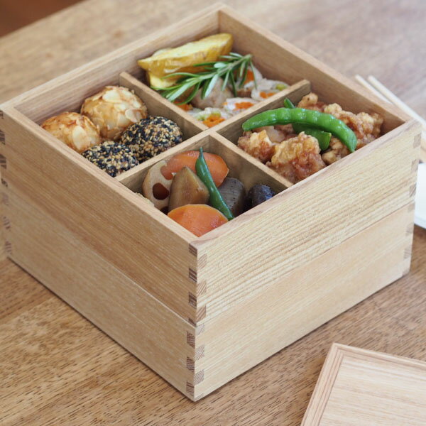 松屋漆器店 白木 6寸二段重 内白木 / お重 重箱 タモ 運動会弁当 花見弁当 行楽弁当 おせち料理 白木 ナチュラル ギフト プレゼント 越前漆器