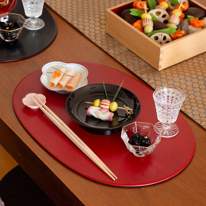 【ひなまつりP5倍】【プロキッチンオリジナル】【単品】小判盆 両面 赤×黒 / PROKITCHEN / 小判盆 両面 お盆 トレー ランチョンマット オーバル おもてなし お正月