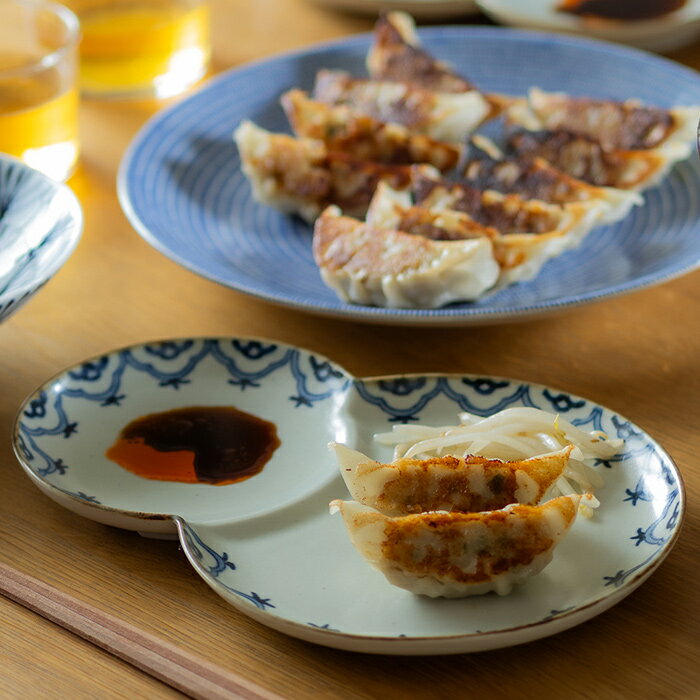 乐天商城 - 【プロキッチンオリジナル】餃子皿 りんぼう / PROKITCHEN　/　 仕切り皿 波佐見焼 和食器 プレート 取り皿 ひょうたん おつまみ皿 餅皿 デザート皿