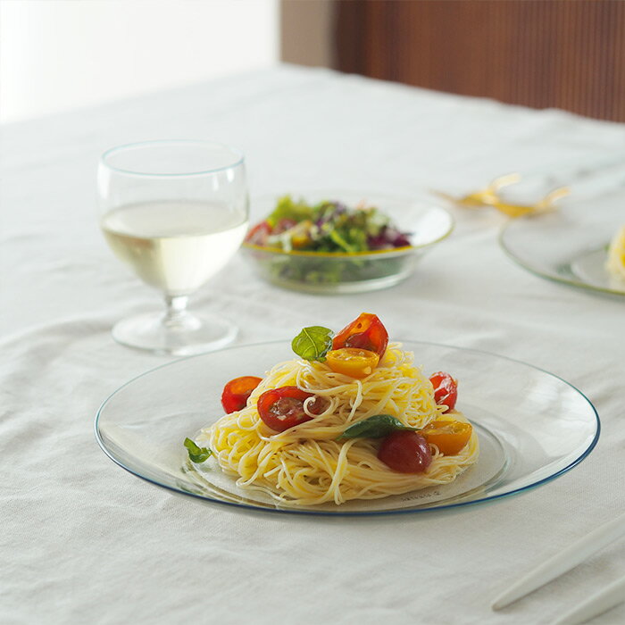 ポトペリー　ビッテ　プレート　23.5cm　ブルー　/　POTPURRI　bitte　/　ガラス 食器 プレート 皿 透明 丸皿 冷やし中華 メイン デュラレックス 強化ガラス 食洗機対応のサムネイル