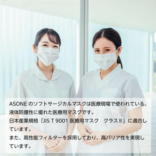 ソフトサージカルマスク ブルー 50枚入 肌に優しい不織布 耳が痛くなりにくい平ゴム 医療用マスク規格 クラス2(全国マスク工業会)