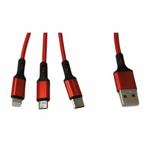 スマートフォン用USBケーブル Type-A (2.0) 3in1 Micro USB Type-B+USB Type-C+Lightning 1m 赤 BS-USBSG1-BCL