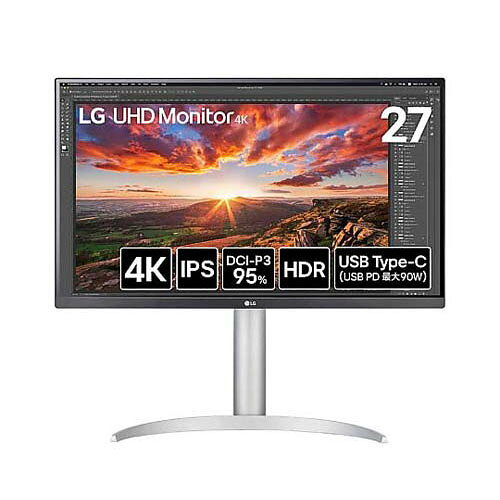 27インチ ワイド液晶ディスプレイ (3840x2160/IPS/アンチグレア/HDMIx2/DP/TypeC (PD90W) /スピーカー/高さ調整/ピボット/3年保証) 27UP850K-W
