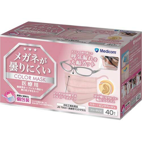 メガネが曇りにくいカラーマスク ピンクベージュ 40枚入 JMK200686