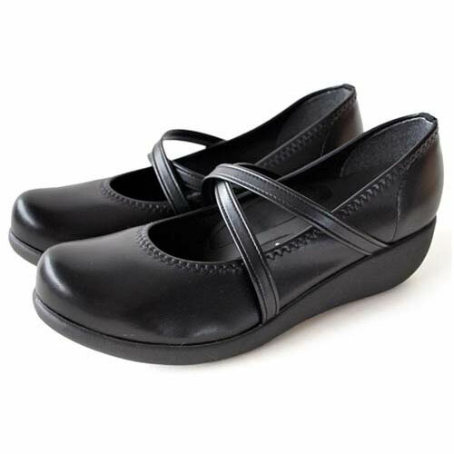 クロスベルトウェッジパンプス ブラック LL (25.0～25.5cm) R35-BLK-LL