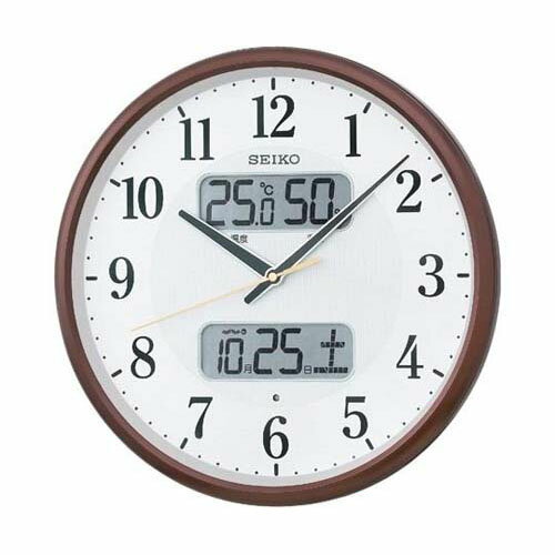 温湿度つき電波掛時計 直径350*52mm 茶 KX383B