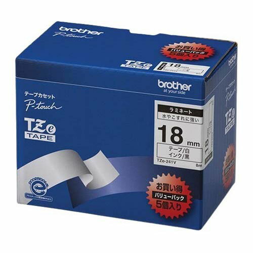 樂天商城 - ピータッチ ラミネートテープ 幅18mm (黒文字／白／お得5本パック) TZe-241V