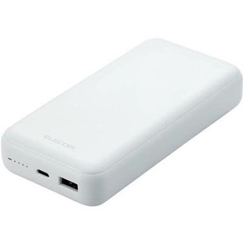 モバイルバッテリー 20000mAh USB Power Delivery準拠 20W USB-A出力1ポート USB-C入出力1ポート ホワイト DE-C34-20000WH
