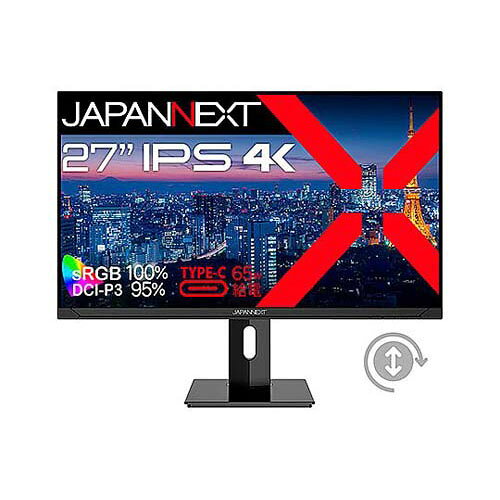 液晶ディスプレイ 27型/3840×2160/DP×1、HDMI×1、USB Type-C×1/ブラック/スピーカー有/2年保証 JN-IPS271UHD-C65W-HSP