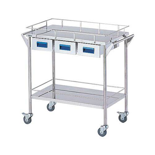 ストレージステンレスカート 2段 ブルー (幅750mm／引き出し3個) CHW-2H