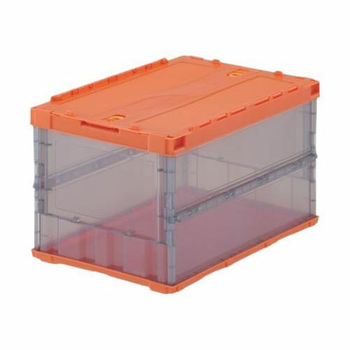 薄型折りたたみコンテナ オリコン スケルコン 50L ロックフタ付 オレンジ／透明ブラック オレンジツートン TSK-C50B ORT