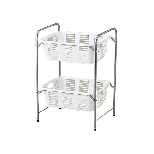 脱衣カゴワゴン・ラック2段式 ホワイト キャスター無し YBW-2
