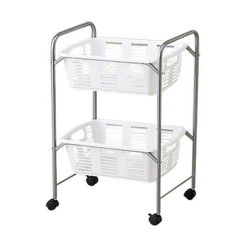 脱衣カゴワゴン・ラック2段式 ホワイト キャスター有り YBW-2C
