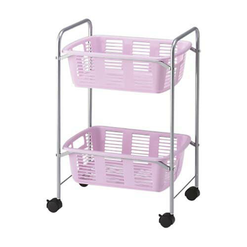 脱衣カゴワゴン・ラック2段式 ラベンダーピンク キャスター有り YBW-2CP