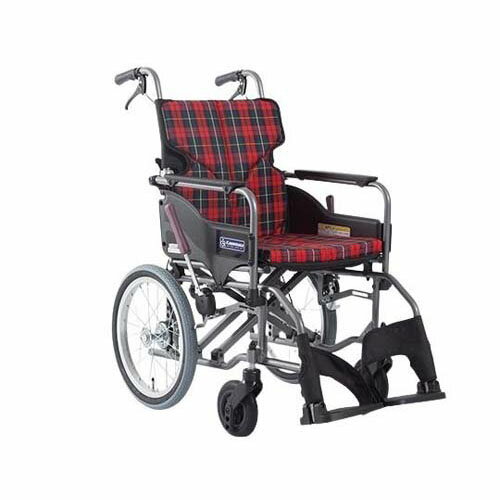 車いす (アルミ製・背折れ式) 赤チェック 535×960×915mm KMD-A16-40-M A10