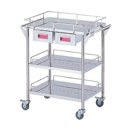 ストレージステンレスカート 3段 ピンク (幅600mm／引き出し2個) CHS-3H-P