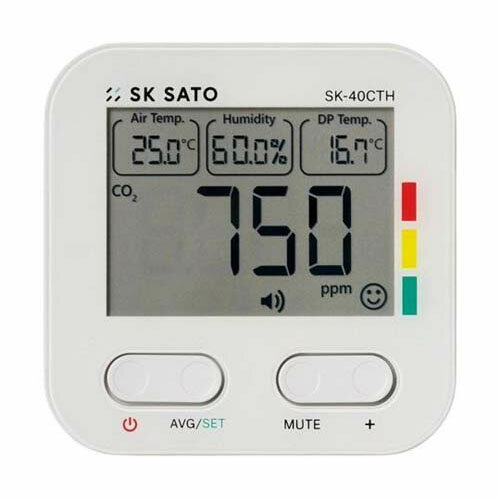 ●小型表示のCO2モニター●非分散型赤外線式CO2センサ(NDIR)搭載●3段階の警報設定が可能。ブザー音と顔マークで換気のタイミングをお知らせします。設定範囲600〜3000ppm(100ppmステップ)●ブザー音：ON／OFF可●CO2濃度と共に温度、湿度、露点も測定致します。●電池寿命最長約1年●設置方法は卓上(スタンド)、壁掛け(フック穴)、盗難防止用の固定(ネジ)、金属面に貼り付け(磁石)の4種類●過去24時間と8時間の平均値、過去24時間の最高値を表示します。(クリアする場合は電源OFF)●キーロック機能搭載●エコモードONの時は測定間隔 約60秒：電池寿命約1年 OFFの時は測定間 隔約10秒：電池寿命約6ヶ月(アルカリ電池使用、ブザーを1日1回鳴らした時)●自動校正機能付 7.5日ごとに期間内の最低値を400ppmに自動で校正します。夜間や休日など使用場所に人のいない時間帯があると外気と同じCO2濃度になります。このような環境でONにしてご使用下さい。※手動校正機能のあり●測定範囲CO2濃度：400〜5000ppm温度：0.0〜50.0度湿度：10.0〜95.0％rh露点：-28.1〜49.0度(演算値)●測定精度CO2濃度：±(5％rdg+50)ppm(400〜3000ppm) ±7％rdg(左記以外)温度：±0.6度(20.0〜40.0度) ±1.0度(左記以外)湿度：±5.0％rh(40〜70％rh／at20〜30度) ±7.0％rh(左記以外)●最小表示桁：CO2濃度：1ppm、温度：0.1度、湿度：0.1％rh、露点：0.1度●測定間隔：約10秒(エコモードOFF) 約60秒(エコモードON)●機能CO2 濃度お知らせ機能・設定範囲600〜3000ppm・ブザー音(ON／OFF切替)・3種の顔マーク表示CO2 濃度平均値、最高値表示機能・過去8時間の累積平均値表示・過去24時間の累積平均値表示・過去24時間の最高値表示キーロック機能(4桁パスワード設定)エコモード機能CO2センサ手動校正機能CO2センサ自動校正機能ローバッテリーマーク表示●電源：単4形電池 3本●電池寿命：約6ヶ月(エコモードOFF) 約1年(エコモードON) 条件：アルカリ電池使用、1日1回1分間ブザー動作時●材質：ABS、アクリル●保管環境条件：-10〜50度(結露のないこと)●寸法：約(W)86*(H)86*(D)26mm●質量：約121g(電池含む)●付属品取扱説明書：1部、単4形電池：3本(お試し用)、盗難防止用フックセット：1セット、壁掛け用アタッチメント：1個●事業者向け商品です。リニューアルに伴い、パッケージ・内容等予告なく変更する場合がございます。予めご了承ください。広告文責：楽天グループ株式会社050-5212-8316